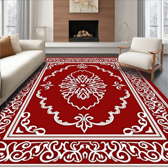 ODIKA 2x3 Machine Washable Non-Slip Area Rug, Mesh Network Machine Floor High Traffic Rug, Red, 554873