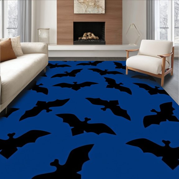 ODIKA 2x3 Machine Washable Non-Slip Area Rug, Midnight Bat Doorway High Traffic Rug, Blue, 514110