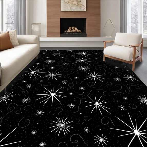 ODIKA 2'x3' Machine Washable Non-Slip Area Rug, Midnight Constellation Celestial Decorative Floor Covering High Traffic Rug, Black, 568853