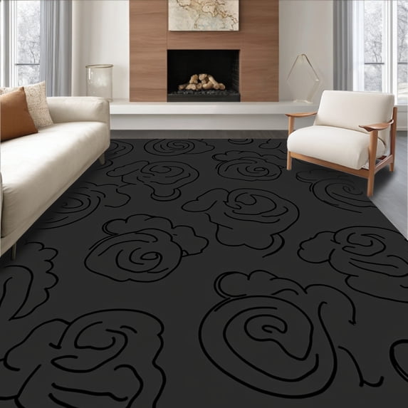 ODIKA 2'x3' Machine Washable Non-Slip Area Rug, Midnight Storm Cloud Textured Wave Design High Traffic Rug, Black, 554749
