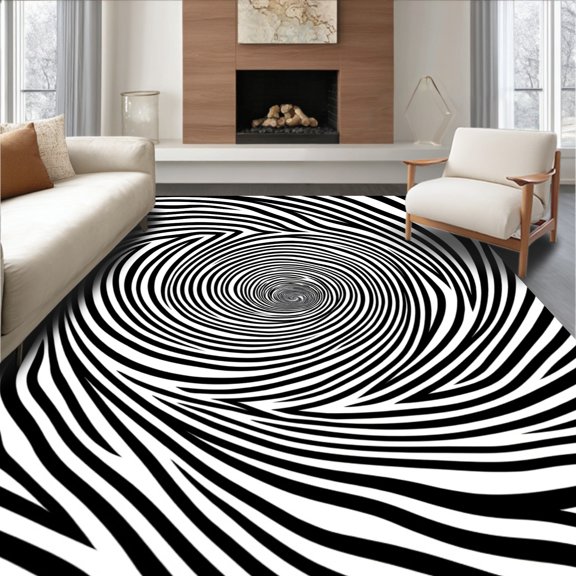 ODIKA 2'x3' Machine Washable Non-Slip Area Rug, Mind Bending Cyclone Surreal Perspective Trick Visual Art High Traffic Rug, Black, 481865