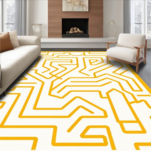 ODIKA 2x3 Machine Washable Non-Slip Area Rug, Mindful Journey Interlocking Maze Elegant Flooring High Traffic Rug, Gold, 663617