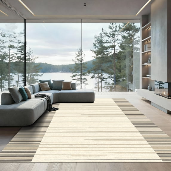 ODIKA 2'x3' Machine Washable Non-Slip Area Rug, Minimalist Beige High Traffic Rug, Beige, 1033584