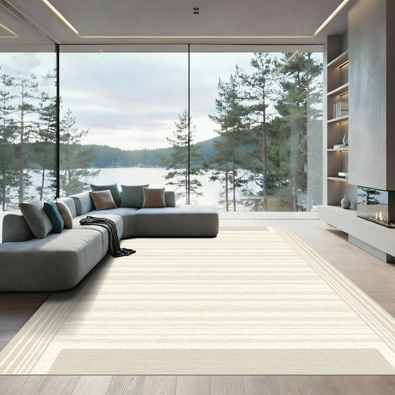 ODIKA 2'x3' Machine Washable Non-Slip Area Rug, Minimalist Beige High Traffic Rug with Pad, Beige, 1035058