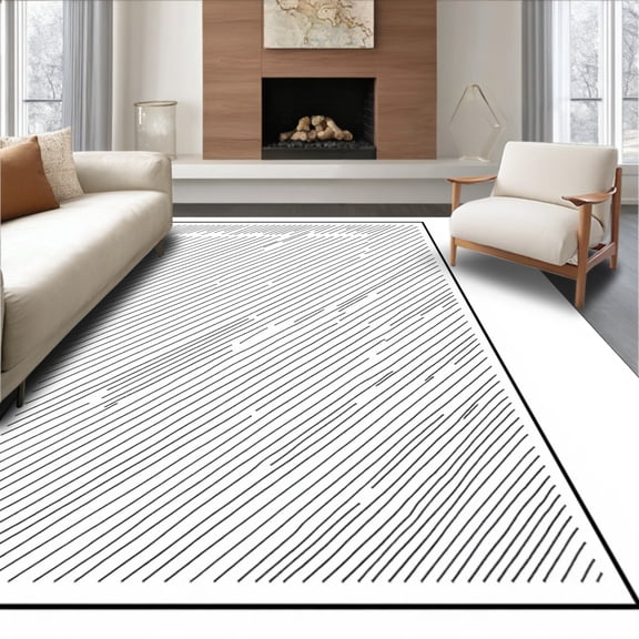 ODIKA 2x3 Machine Washable Non-Slip Area Rug, Minimalist Crosshatch With Elegant Diagonal Stripes High Traffic Rug, Black, 701304