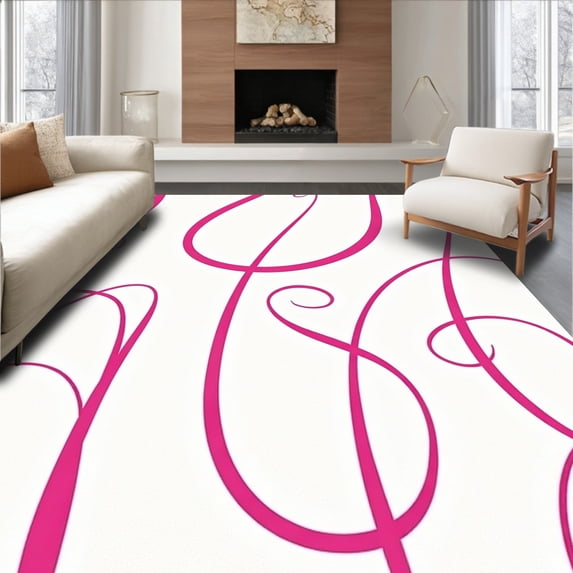 ODIKA 2'x3' Machine Washable Non-Slip Area Rug, Minimalist Curved Lines Modern Artistic Floor Decoration High Traffic Rug, Pink, 499639