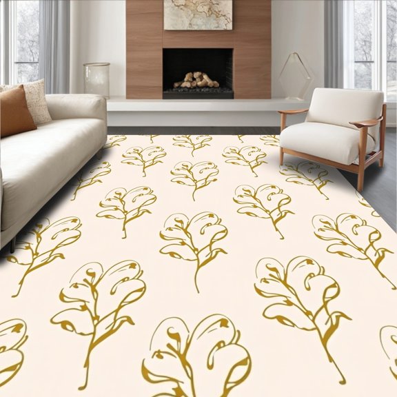 ODIKA 2x3 Machine Washable Non-Slip Area Rug, Minimalist Latticework Scrollwork Abstract Accent High Traffic Rug, Gold, 517803