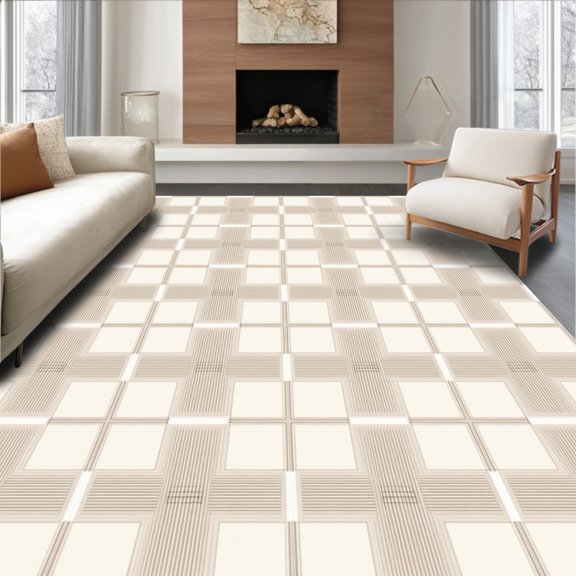 ODIKA 2x3 Machine Washable Non-Slip Area Rug, Minimalist Scandinavian Grid with Subtle Textural High Traffic Rug, White, 499594