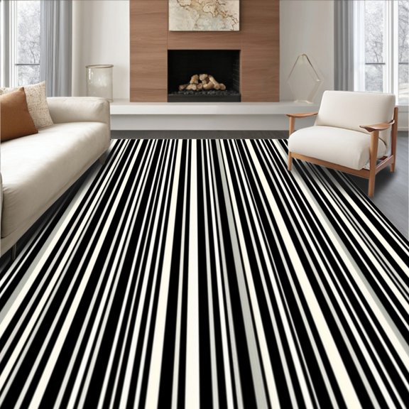 ODIKA 2x3 Machine Washable Non-Slip Area Rug, Minimalist Stripe Design with Tonal Contrast High Traffic Rug, Black, 379517