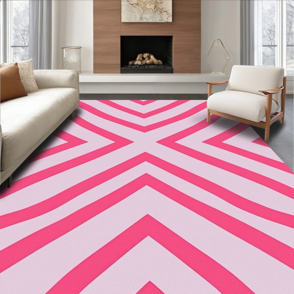 ODIKA 2x3 Machine Washable Non-Slip Area Rug, Minimalist Zigzag Mosaic with Subtle Arch Motifs High Traffic Rug, Pink, 576821