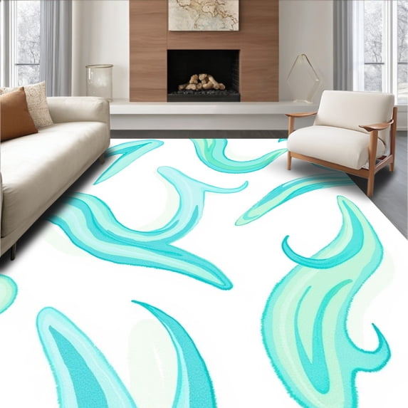 ODIKA 2'x3' Machine Washable Non-Slip Area Rug, Mist Interlocking Abstract Brushstroke Design High Traffic Rug with Pad, Blue, 490769