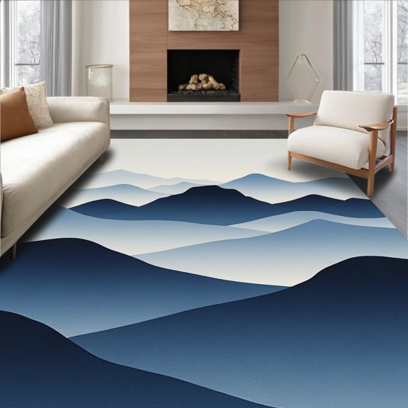 ODIKA 2x3 Machine Washable Non-Slip Area Rug, Misty Mountain Panoramic Ethereal Horizon Vista High Traffic Rug, Blue, 498512