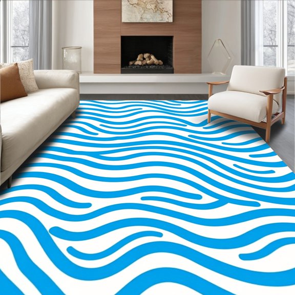 ODIKA 2x3 Machine Washable Non-Slip Area Rug, Modern Abstract Beachscape With Interlocking Tidal Lines And Flow High Traffic Rug, Blue, 534909