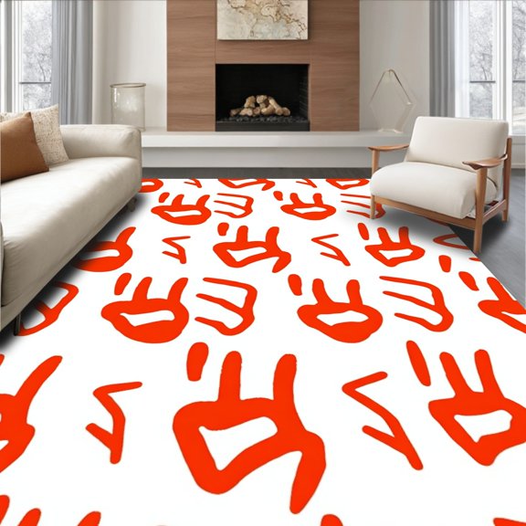 ODIKA 2'x3' Machine Washable Non-Slip Area Rug, Modern Canine Track Hallway Decorative Underfoot Accent High Traffic Rug, Orange, 535550