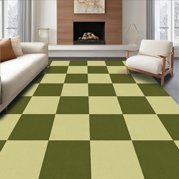 ODIKA 2x3 Machine Washable Non-Slip Area Rug, Modern Checkerboard Abstract Bauhaus Funky Avant Garde Statement High Traffic Rug, Green, 612181