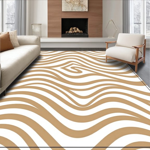 ODIKA 2x3 Machine Washable Non-Slip Area Rug, Modern Chevron Wave Featuring Fluid Curves and Layered Stripes High Traffic Rug, Beige, 517812