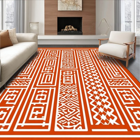 ODIKA 2x3 Machine Washable Non-Slip Area Rug, Modern Hexagonal Honeycomb Mosaic Trellis Arrangement High Traffic Rug, Orange, 586572