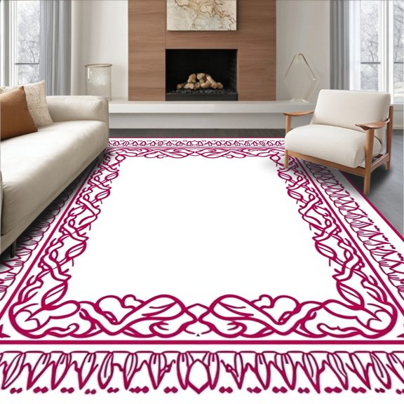 ODIKA 2x3 Machine Washable Non-Slip Area Rug, Modern Interlocking Cable Motif with Nordic Leaf Embroidery High Traffic Rug, Pink, 653352