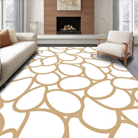 ODIKA 2x3 Machine Washable Non-Slip Area Rug, Modern Interlocking Ellipse Motif with Minimalist Abstract Detailing High Traffic Rug, Gold, 443603