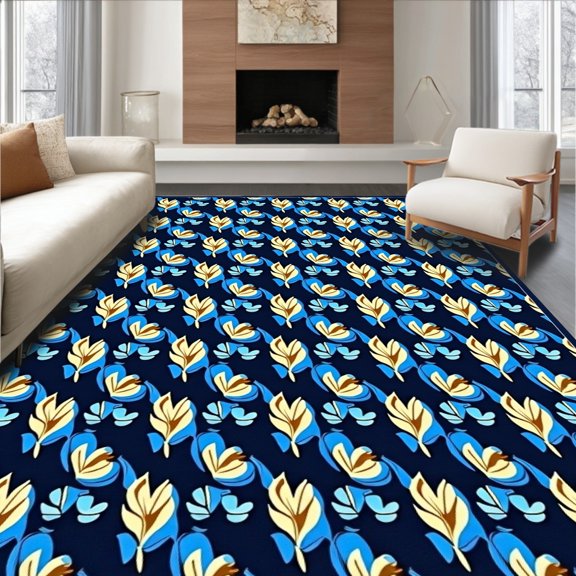 ODIKA 2x3 Machine Washable Non-Slip Area Rug, Modern Interlocking Leaf High Traffic Rug, Blue, 340121