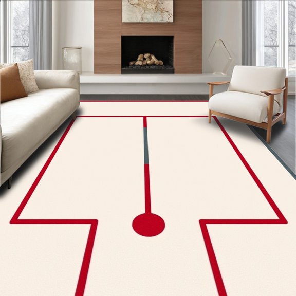 ODIKA 2x3 Machine Washable Non-Slip Area Rug, Modern Minimalist Field Print with Crimson and Graphite Highlights High Traffic Rug, Red, 675768