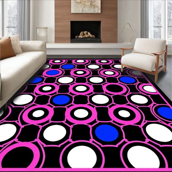 ODIKA 2x3 Machine Washable Non-Slip Area Rug, Modern Minimalist Pool Table Artistry Featuring Striking High Traffic Rug, Black, 594885