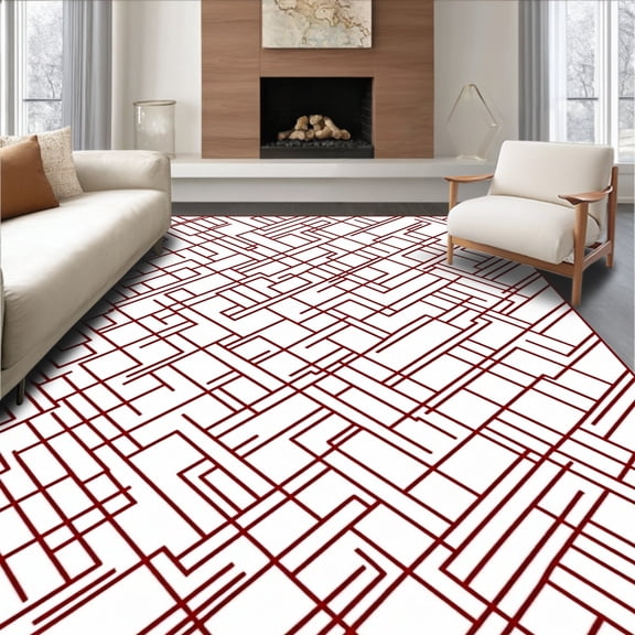 ODIKA 2'x3' Machine Washable Non-Slip Area Rug, Modern Minimalist Striped Herringbone Diagonal Zigzag High Traffic Rug, Red, 536958