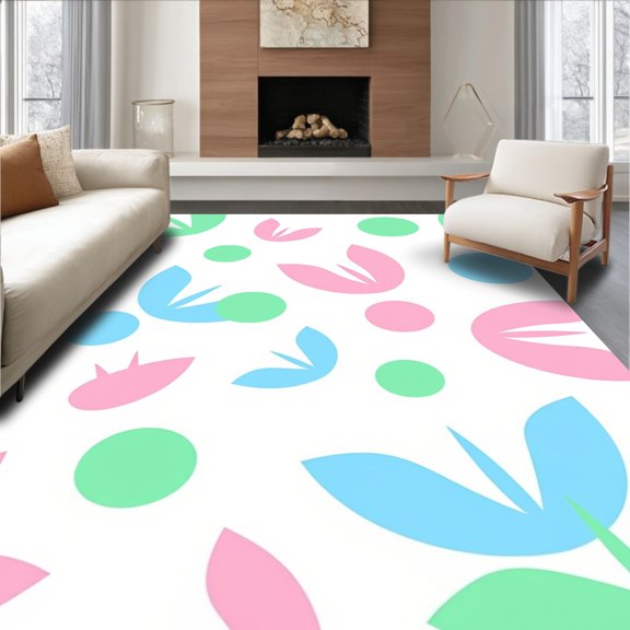 ODIKA 2x3 Machine Washable Non-Slip Area Rug, Modern Prickly Pear Abstract With Pastel Botanicals And Graphic Shapes High Traffic Rug, Pink, 721890