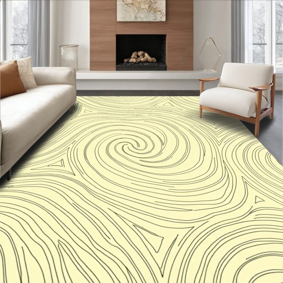 ODIKA 2x3 Machine Washable Non-Slip Area Rug, Modern Ripple Motif with Intertwined Wavy Lines High Traffic Rug, Ivory, 564555
