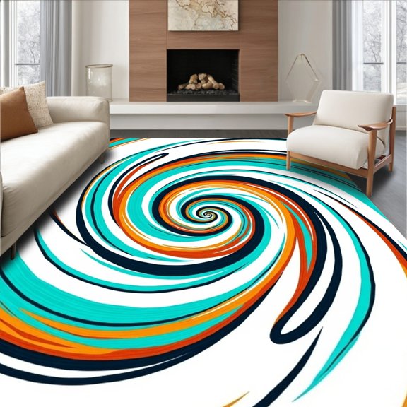 ODIKA 2x3 Machine Washable Non-Slip Area Rug, Modern Spiral Vortex Artistic Statement High Traffic Rug, Turquoise, 496952