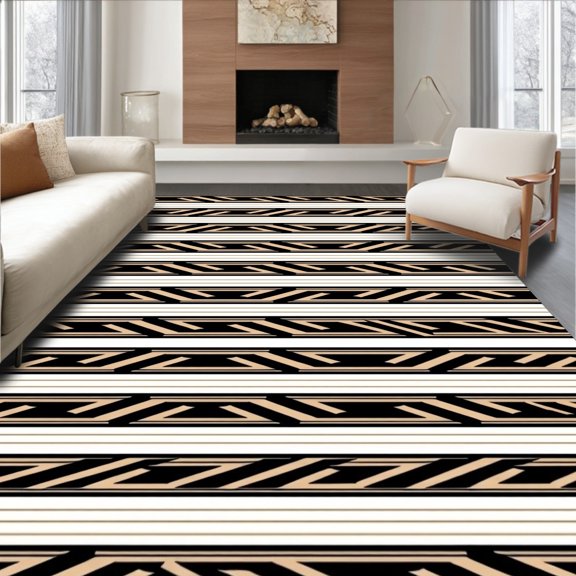 ODIKA 2x3 Machine Washable Non-Slip Area Rug, Modern Striped Horizon with Subtle Chevron Accents High Traffic Rug, Black, 592958