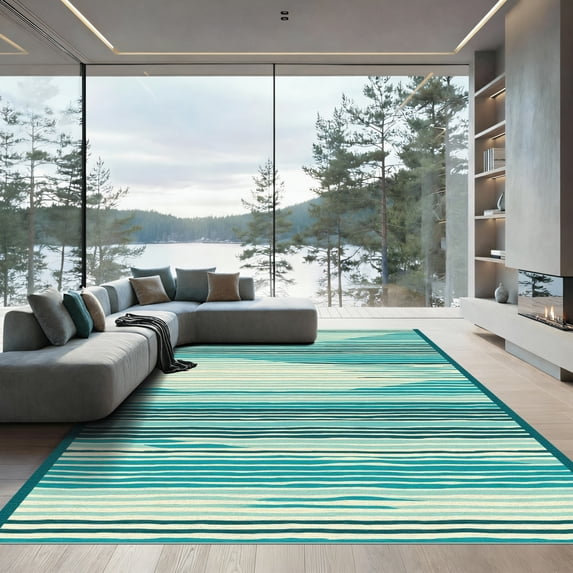 ODIKA 2'x3' Machine Washable Non-Slip Area Rug, Modern Teal High Traffic Rug, Blue, 1069043