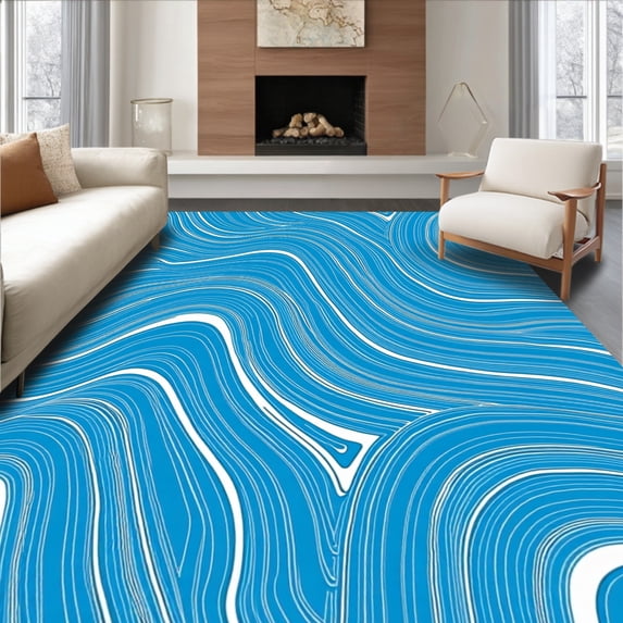 ODIKA 2'x3' Machine Washable Non-Slip Area Rug, Modern Wave Cascade Design Abstract Rippled Motion Motif High Traffic Rug, Blue, 495721