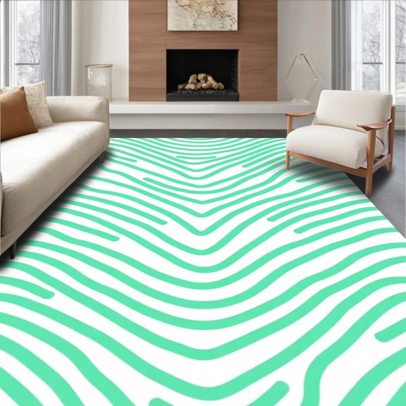 ODIKA 2x3 Machine Washable Non-Slip Area Rug, Modern Zigzag Chevron Minimalist Contemporary Stylish Wave High Traffic Rug, Green, 453919