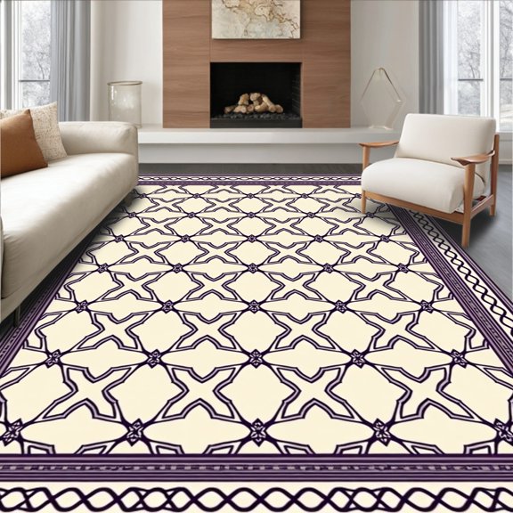 ODIKA 2x3 Machine Washable Non-Slip Area Rug, Montauk Lattice Heritage High Traffic Rug, Ivory, 661137
