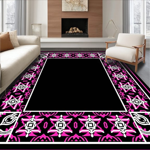 ODIKA 2x3 Machine Washable Non-Slip Area Rug, Mosaic Tessellation Featuring Symmetrical Six Sided Polygon Motifs High Traffic Rug, Black, 566763