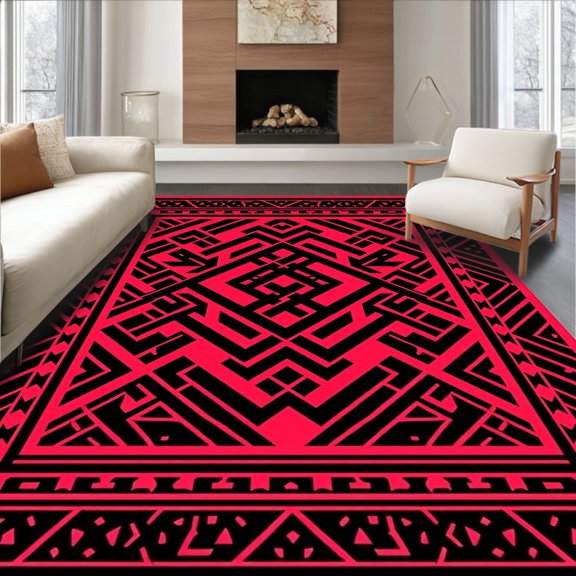 ODIKA 2x3 Machine Washable Non-Slip Area Rug, Mountain Crisscross Entryway Statement High Traffic Rug, Red, 617179