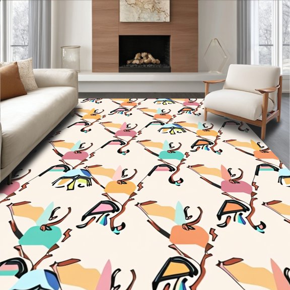 ODIKA 2x3 Machine Washable Non-Slip Area Rug, Multihued Puzzle with Stylized Alphabet Characters and Numeric Symbols High Traffic Rug, Beige, 687210