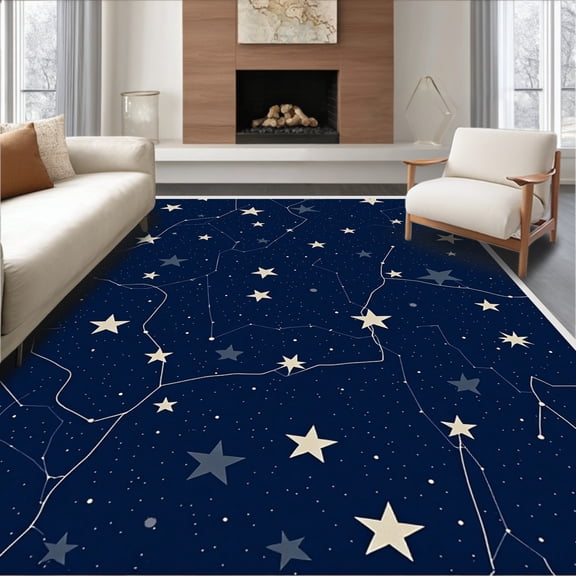 ODIKA 2'x3' Machine Washable Non-Slip Area Rug, Mystic Constellation Celestial Night Sky Dreamy Ethereal High Traffic Rug, Blue, 486420