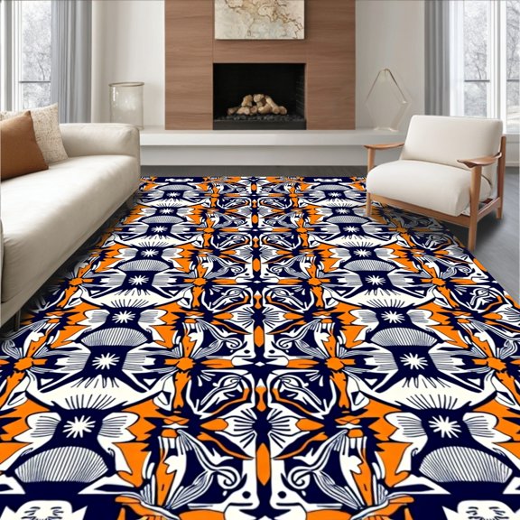 ODIKA 2x3 Machine Washable Non-Slip Area Rug, Mystic Oasis Interlocking Tiled Medallion with Ethnic Starbursts High Traffic Rug, Orange, 658570