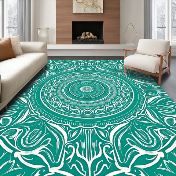 ODIKA 2x3 Machine Washable Non-Slip Area Rug, Mystic Roundie Meditation Zen High Traffic Rug, Green, 705378