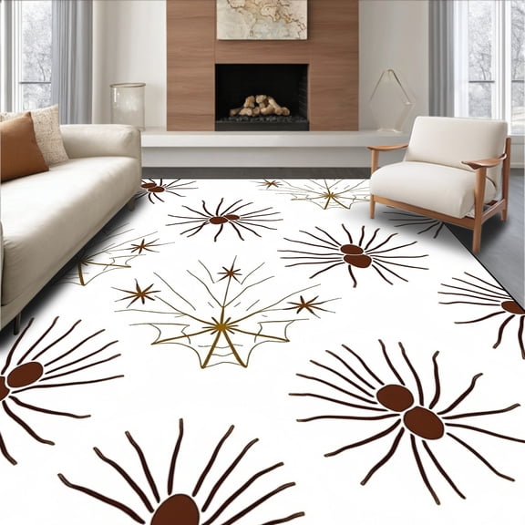 ODIKA 2'x3' Machine Washable Non-Slip Area Rug, Mystical Arachnid Constellation with Ethereal Web Network High Traffic Rug, Brown, 515129