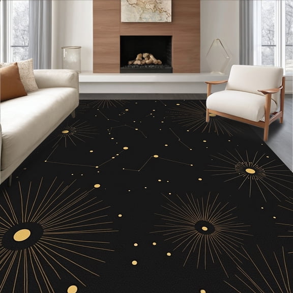 ODIKA 2x3 Machine Washable Non-Slip Area Rug, Mystical Constellation Celestial Night Sky Motif High Traffic Rug, Black, 498058