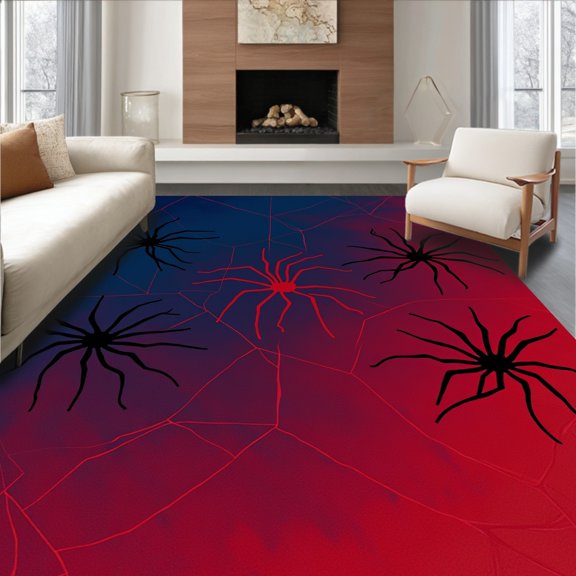 ODIKA 2x3 Machine Washable Non-Slip Area Rug, Mystical Creepy Crawler Network Enchanting Fantasy Decoration High Traffic Rug, Red, 514909