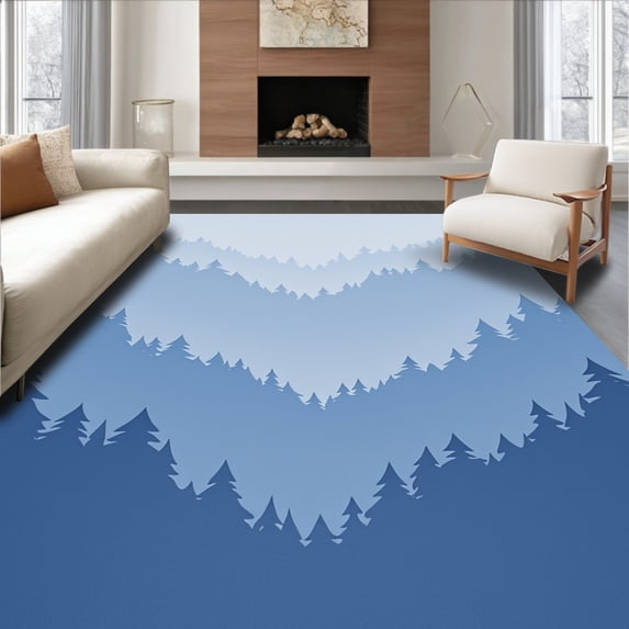 ODIKA 2'x3' Machine Washable Non-Slip Area Rug, Mystical Fog Mountain Valley Enchanted Misty Landscape Journey High Traffic Rug with Pad, Blue, 572557