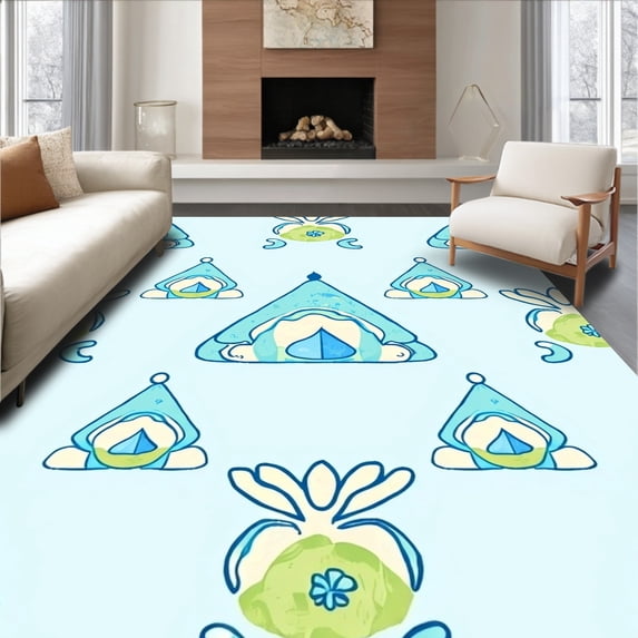 ODIKA 2'x3' Machine Washable Non-Slip Area Rug, Mystical Hideaway Narrative Fanciful Retreat Playground High Traffic Rug with Pad, Blue, 683204