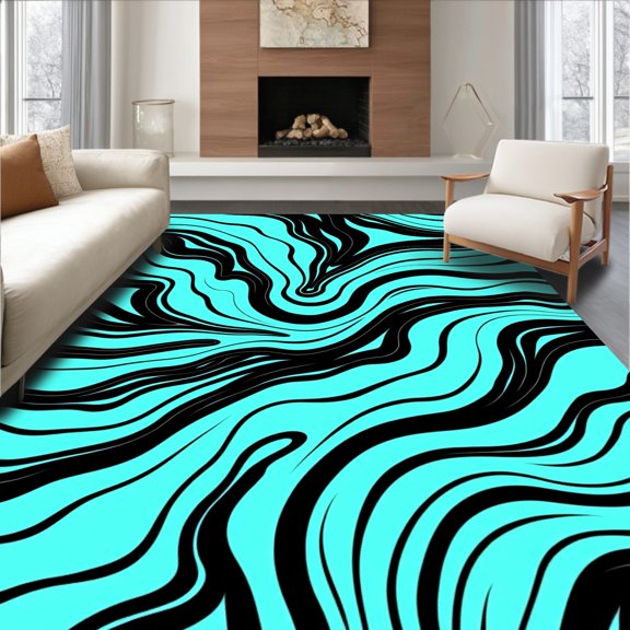 ODIKA 2x3 Machine Washable Non-Slip Area Rug, Mystical Nebula Drift Marbled Ripple Vortex High Traffic Rug, Black, 519406