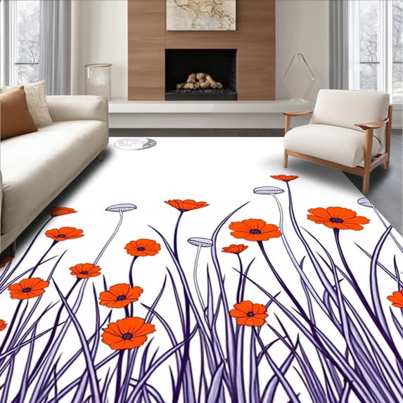 ODIKA 2x3 Machine Washable Non-Slip Area Rug, Mystical Night Garden Floral Lunar Phase Wilderness Trail High Traffic Rug, Orange, 511725