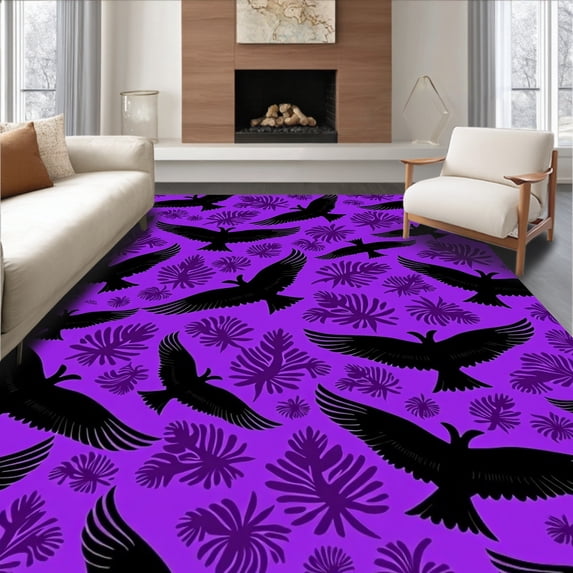 ODIKA 2'x3' Machine Washable Non-Slip Area Rug, Mystical Raven Arc Doormat Dark Fantasy Half Moon Design High Traffic Rug, Black, 514379
