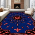 thumbnail image 1 of ODIKA 2'x3' Machine Washable Non-Slip Area Rug, Mystical Raven Feather Damask with Dark Enchanted Forest High Traffic Rug with Pad, Blue, 559105, 1 of 8